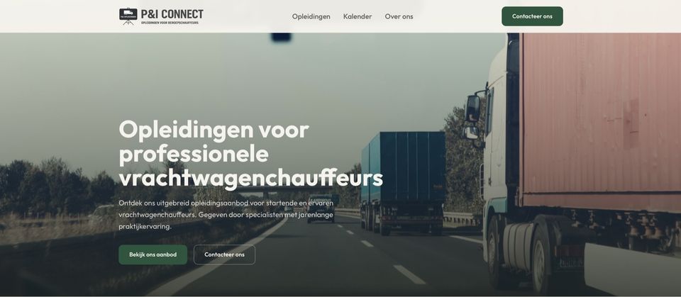 Website von P&I Connect, Schulungen für LKW-Fahrer