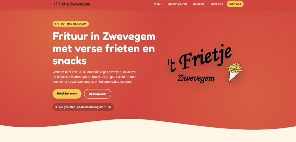 Website der Pommesbude 't Frietje in Zwevegem
